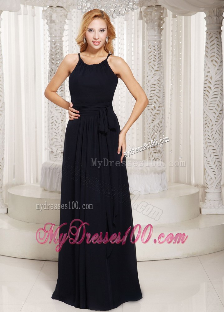 Sheath Scoop Black Custom Made Bridesmaid Dress Sash Decorate