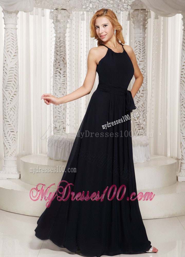 Sheath Scoop Black Custom Made Bridesmaid Dress Sash Decorate