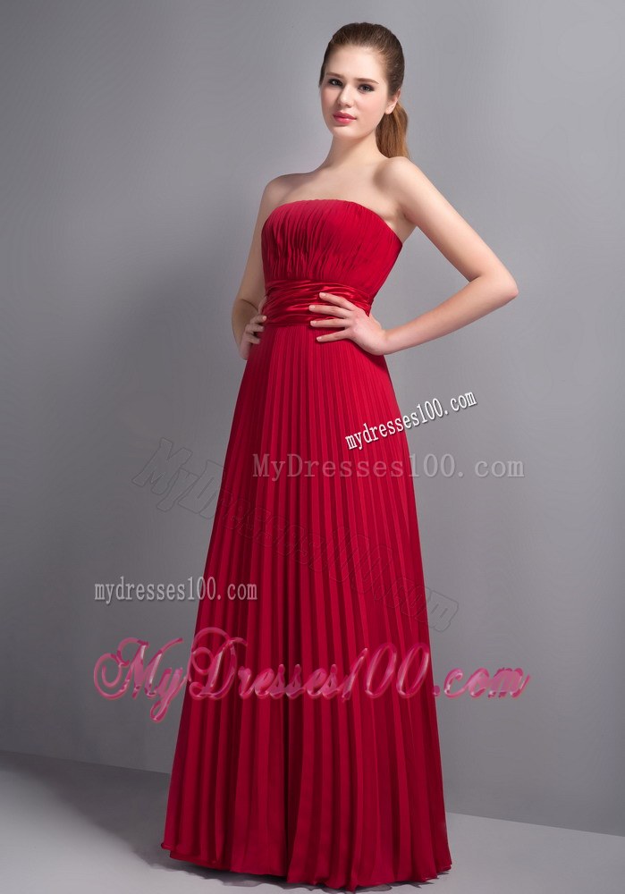 Romantic Red Empire Chiffon Bridesmaid Dress Pleat Accent
