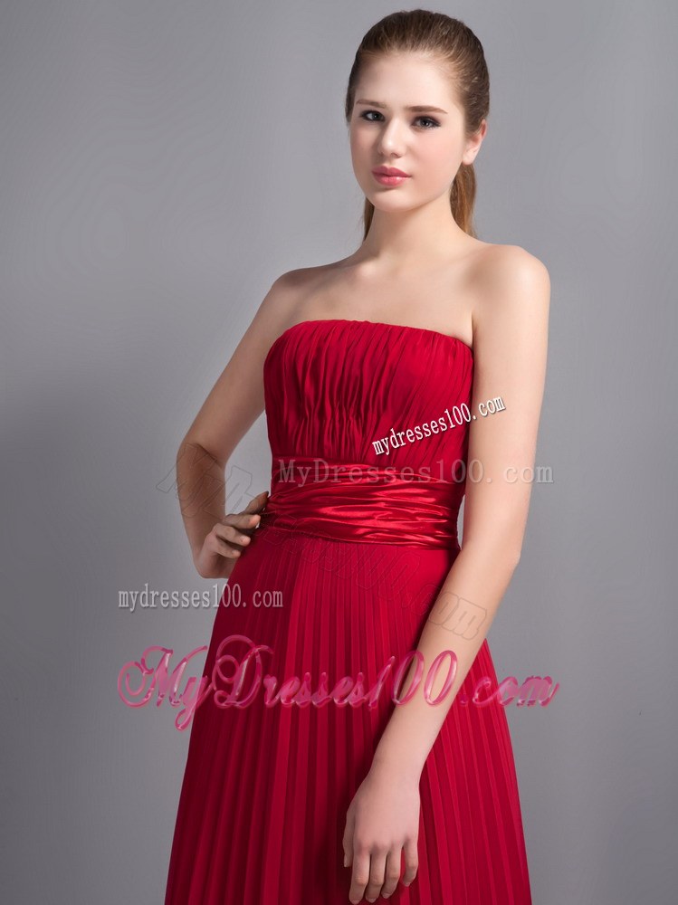 Romantic Red Empire Chiffon Bridesmaid Dress Pleat Accent