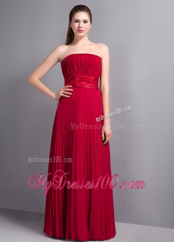 Romantic Red Empire Chiffon Bridesmaid Dress Pleat Accent