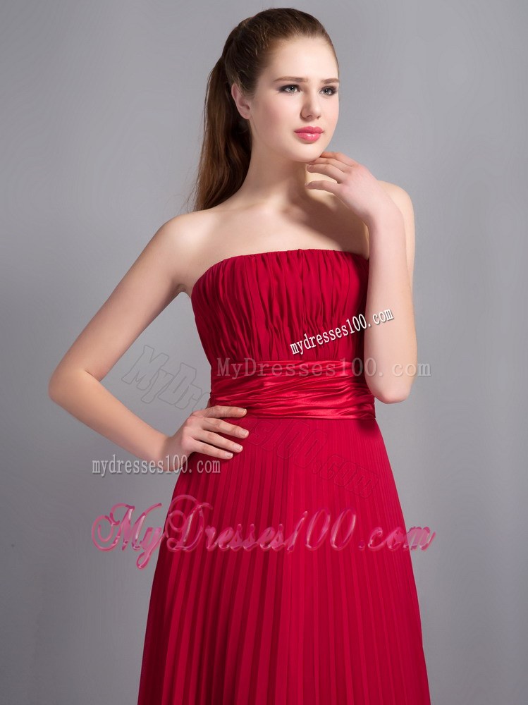 Romantic Red Empire Chiffon Bridesmaid Dress Pleat Accent