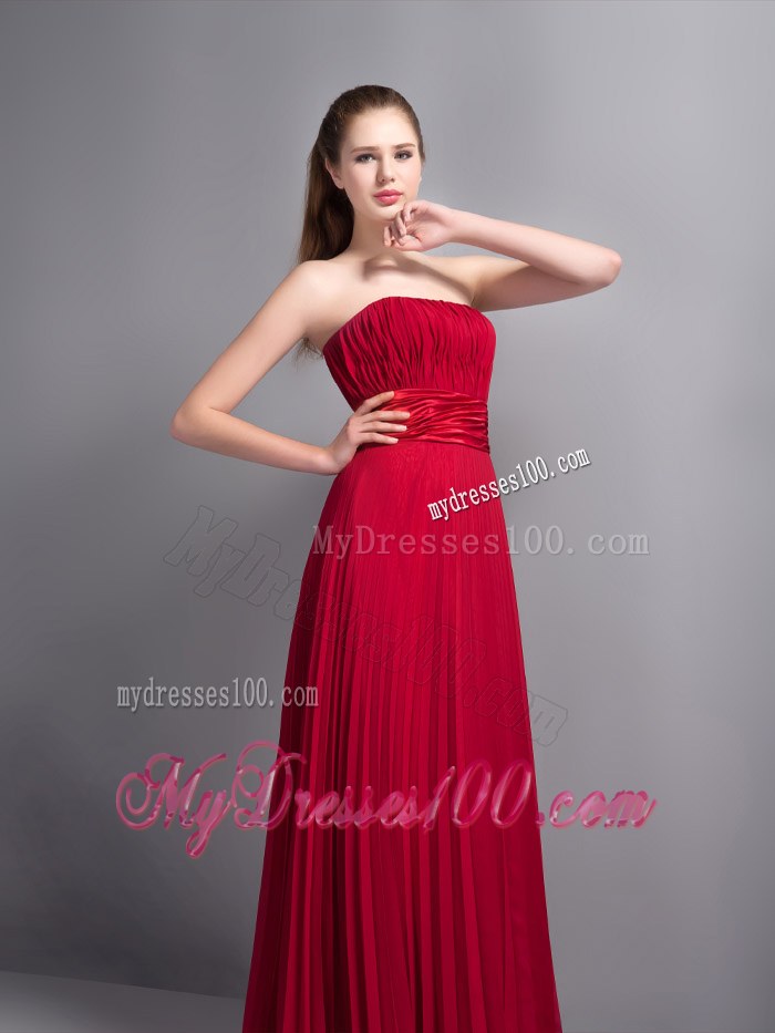 Romantic Red Empire Chiffon Bridesmaid Dress Pleat Accent