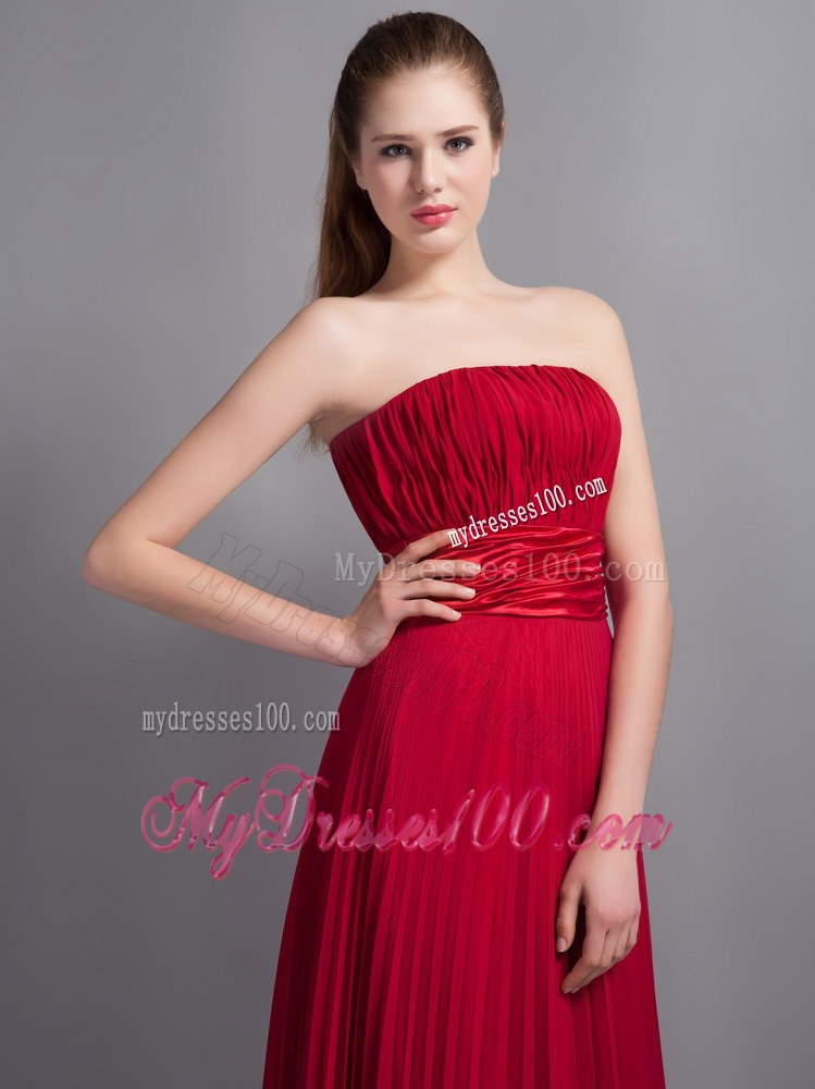 Romantic Red Empire Chiffon Bridesmaid Dress Pleat Accent
