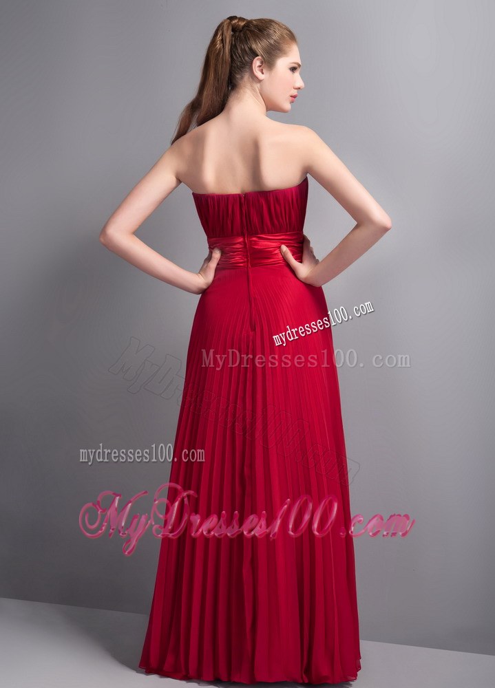 Romantic Red Empire Chiffon Bridesmaid Dress Pleat Accent