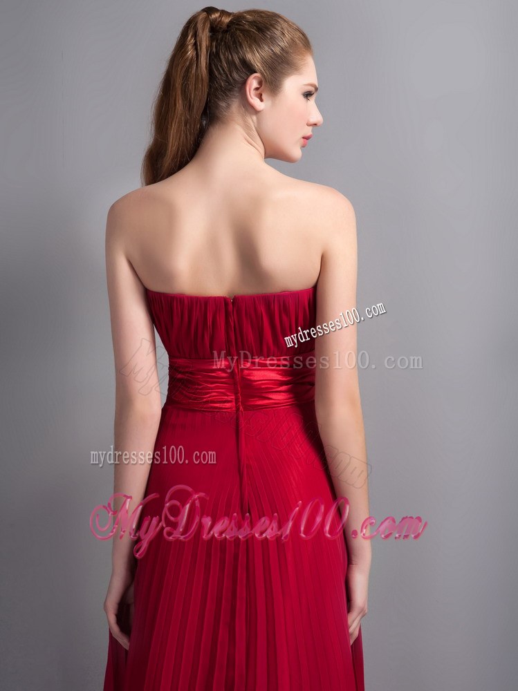 Romantic Red Empire Chiffon Bridesmaid Dress Pleat Accent