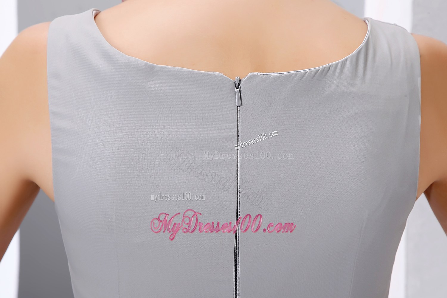 Pretty Grey Ruched Knee-length A-line Bridesmaid Dress with Scoop