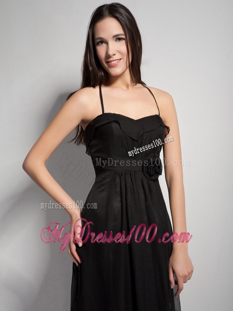 Customize Black Flower Decorate Bridesmaid Dress Halter Neckline