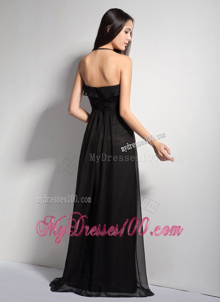 Customize Black Flower Decorate Bridesmaid Dress Halter Neckline