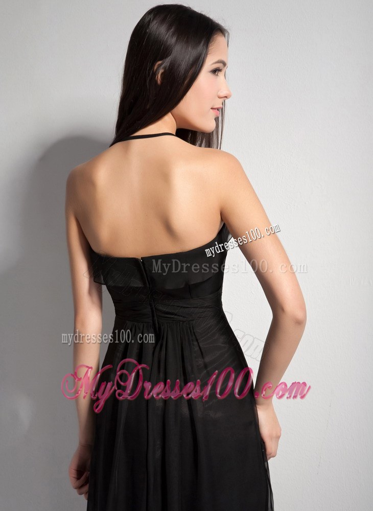 Customize Black Flower Decorate Bridesmaid Dress Halter Neckline