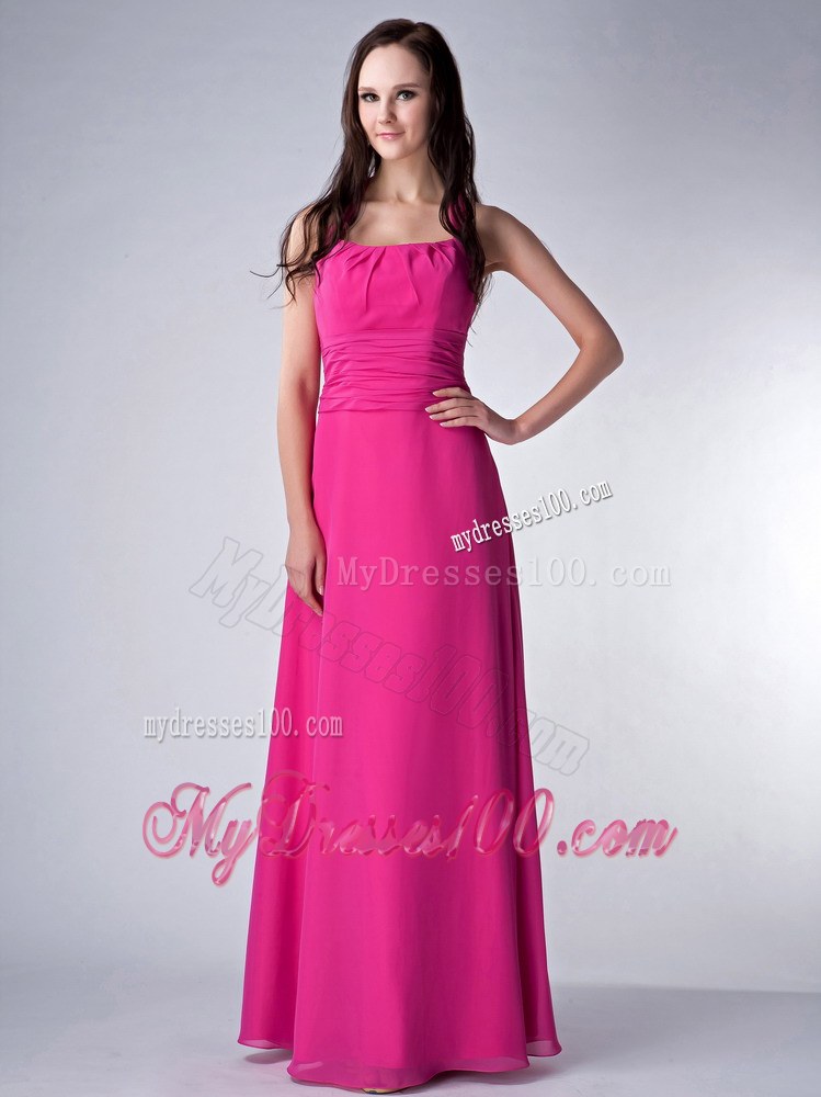 Hot Pink Empire Square Bridesmaid Dress with Ruche for Customize