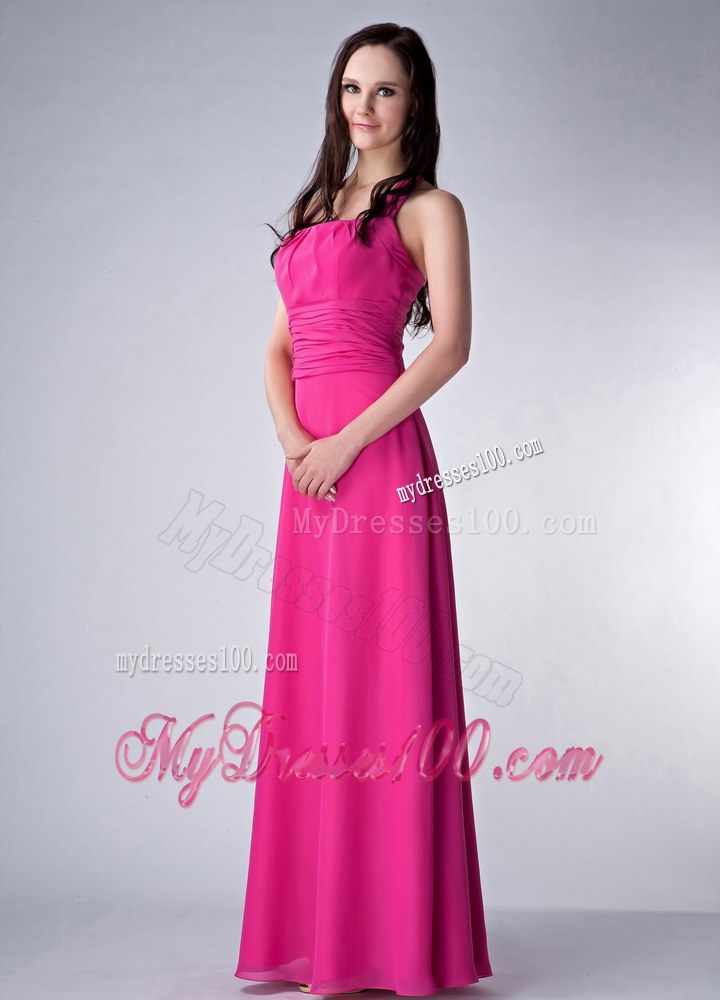 Hot Pink Empire Square Bridesmaid Dress with Ruche for Customize