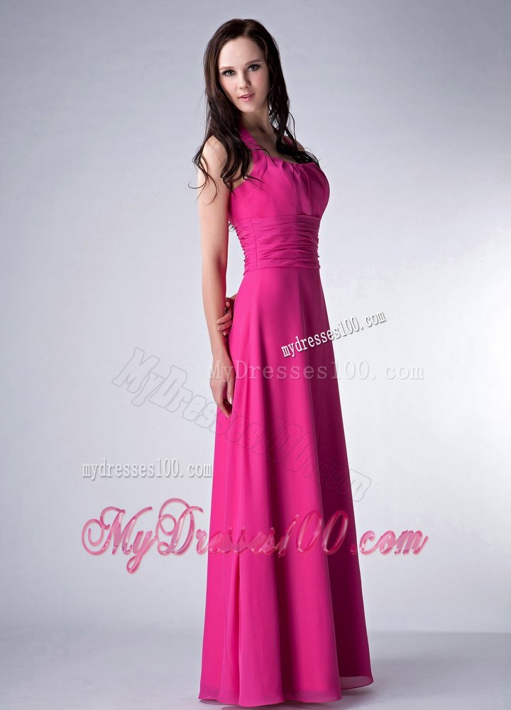 Hot Pink Empire Square Bridesmaid Dress with Ruche for Customize
