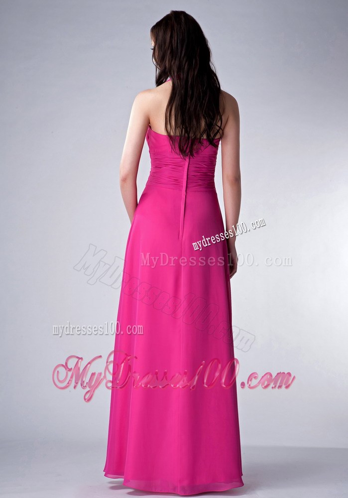 Hot Pink Empire Square Bridesmaid Dress with Ruche for Customize