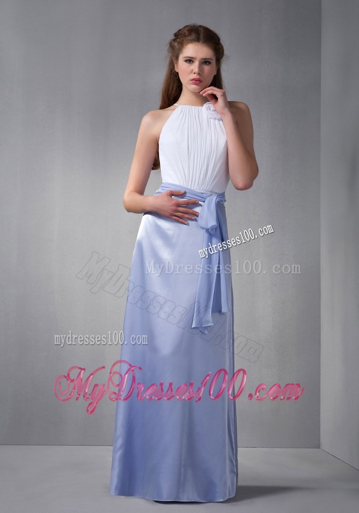 White and Lilac Scoop Chiffon Bridemaid Dress with Belt for Cheap