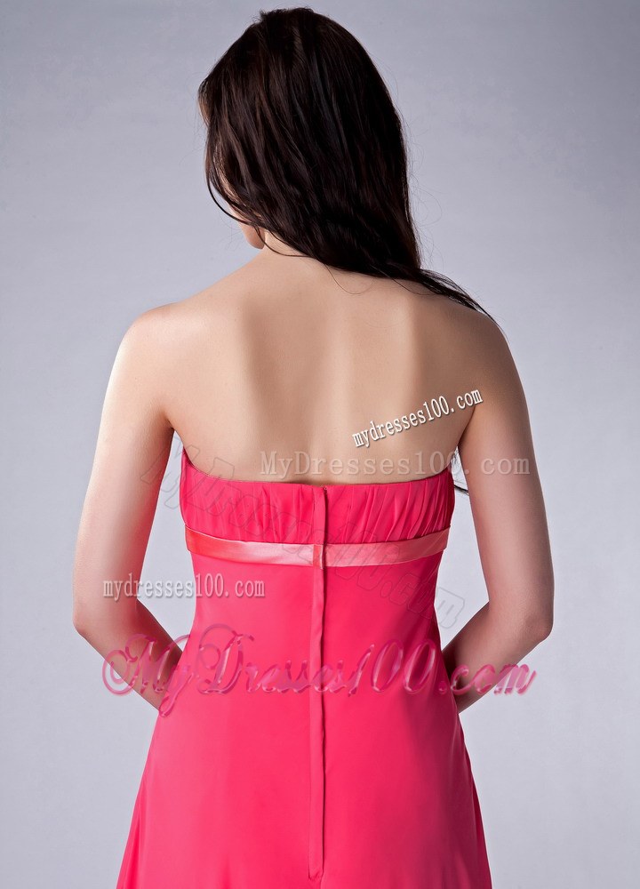 Hot Red and Watermelon Column Bridesmaid Dress in Chiffon