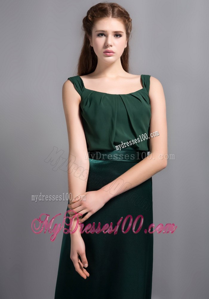Square Olive Green Straps Column Long Dresses For Bridesmaid