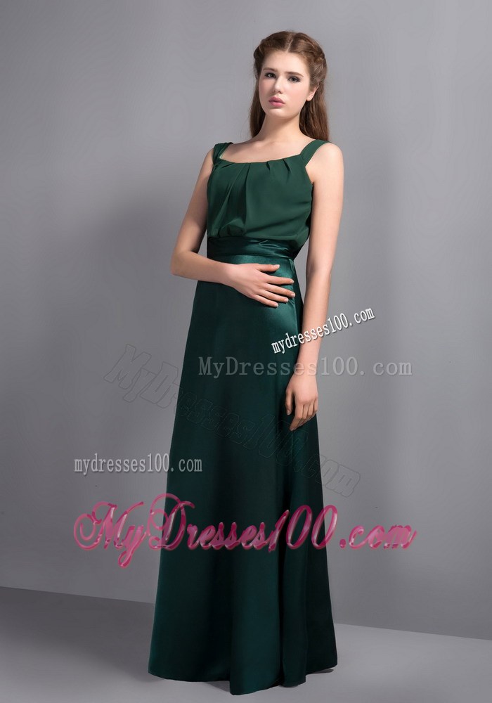Square Olive Green Straps Column Long Dresses For Bridesmaid