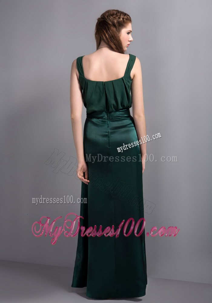 Square Olive Green Straps Column Long Dresses For Bridesmaid