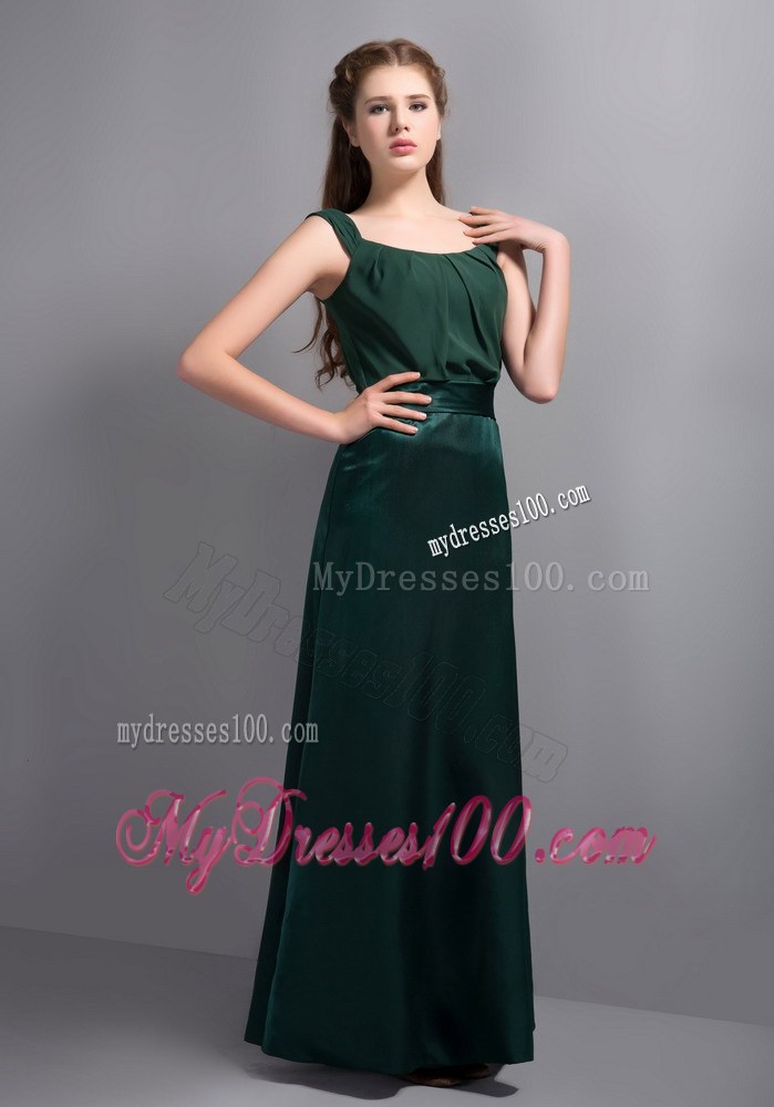 Square Olive Green Straps Column Long Dresses For Bridesmaid
