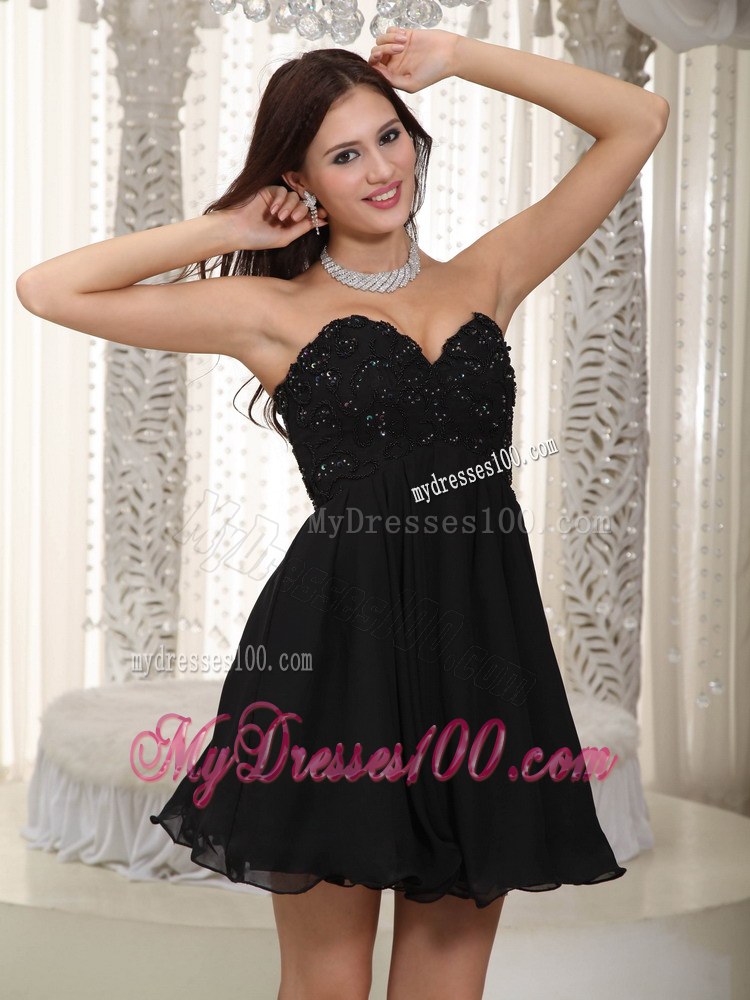 Black A-line Sweetheart Mini-length Bridesmaid Dress Beading Decorate