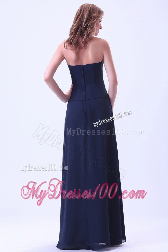 Empire Navy Blue Strapless Bridemaids Dress Chiffon Floor-length