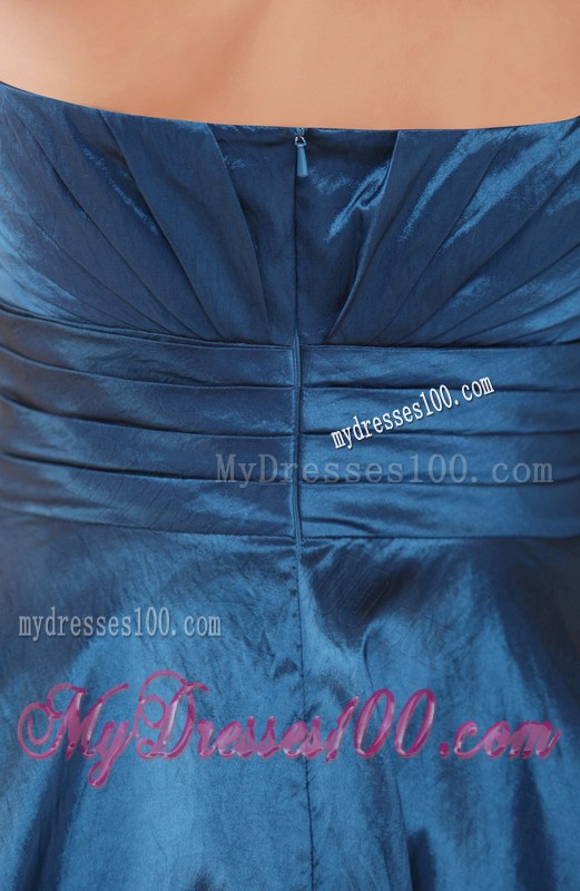Navy Blue A-line Strapless Ruche Bridesmaid Dress Short Style