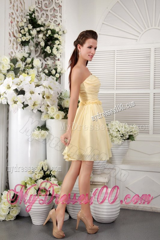 Light Yellow One Shoulder Pleat Decorate Dress for Bridesmaid