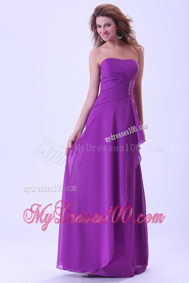Strapless Purple Empire Bridemaid Dress Chiffon Floor-length Zipper-up