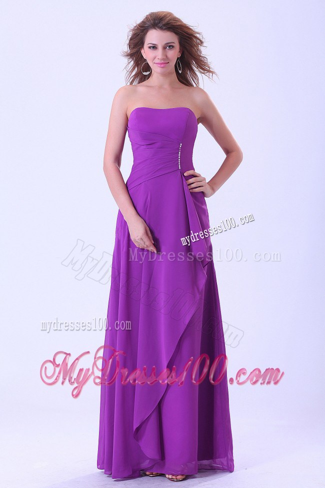 Strapless Purple Empire Bridemaid Dress Chiffon Floor-length Zipper-up