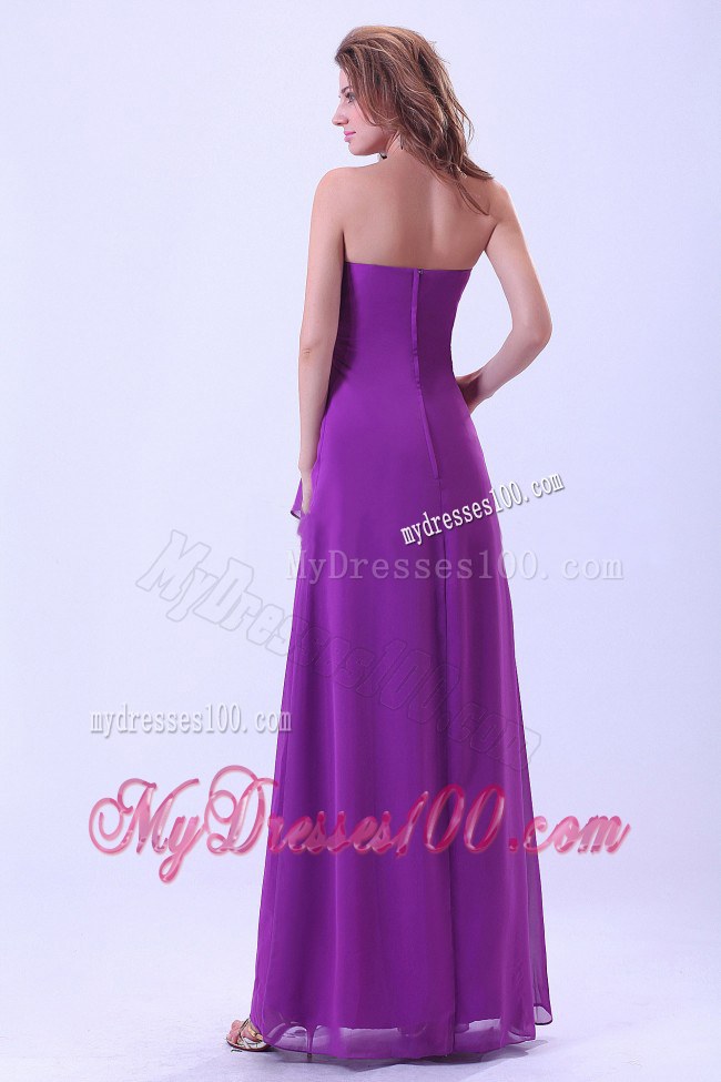 Strapless Purple Empire Bridemaid Dress Chiffon Floor-length Zipper-up