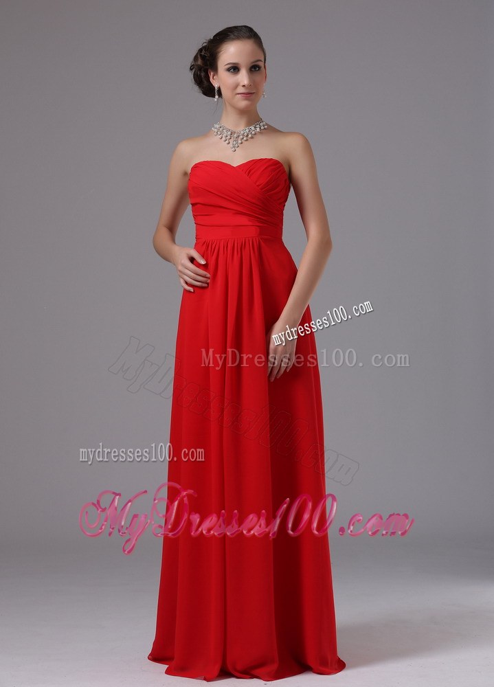 2013 Red Sweetheart and Ruched For Chiffon Bridesmaid Dress