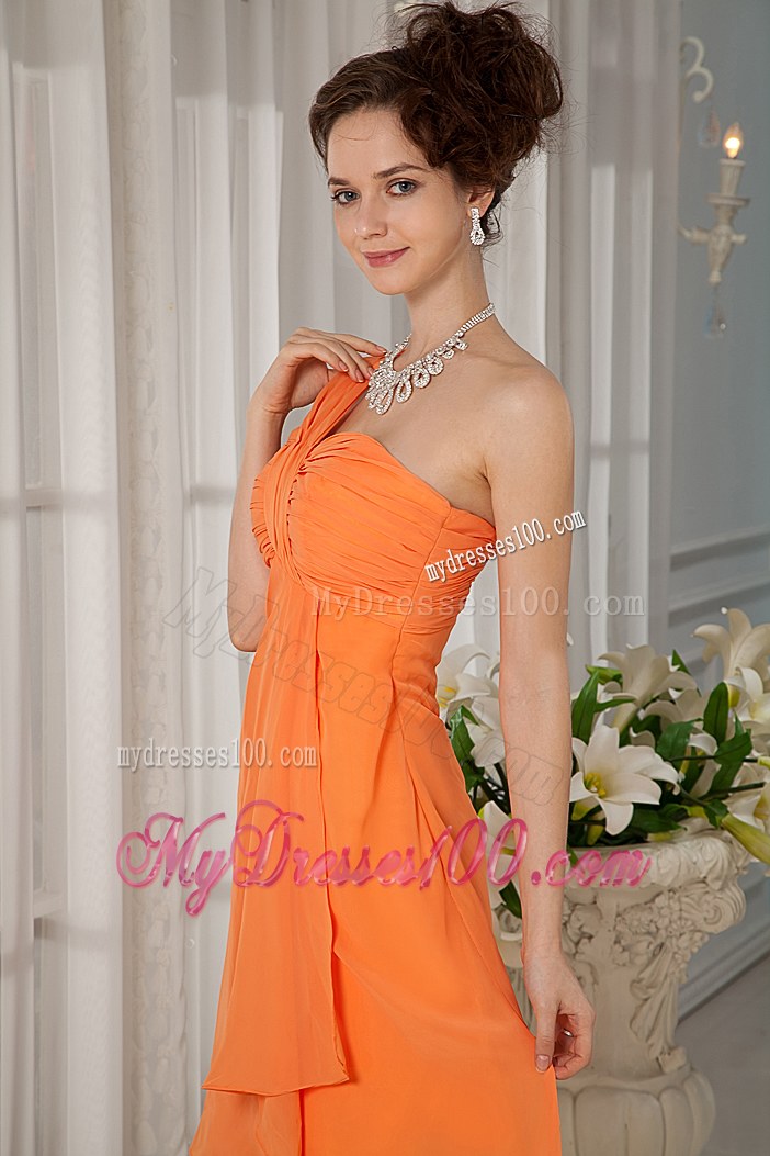 Orange Bridesmaid Dress Under 100 A-line Style with One Shoulder