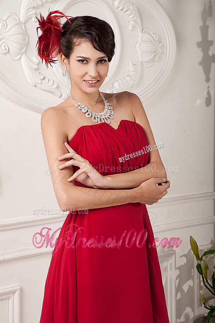 Red A-line Sweetheart Knee-length Bridesmaid Dress with Ruche