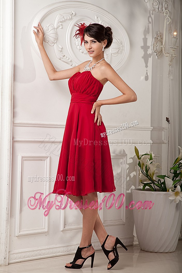 Red A-line Sweetheart Knee-length Bridesmaid Dress with Ruche