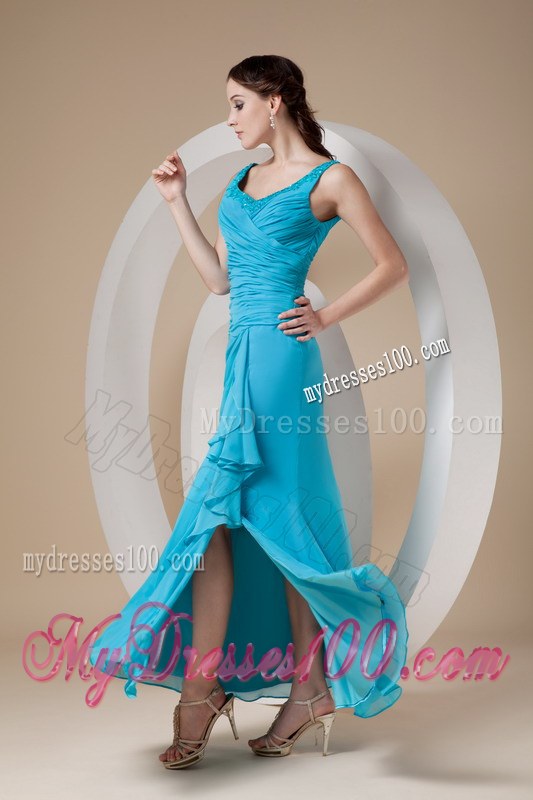 Custom Made Teal Column Scoop Straps Bridesmaid Dress in Chiffon