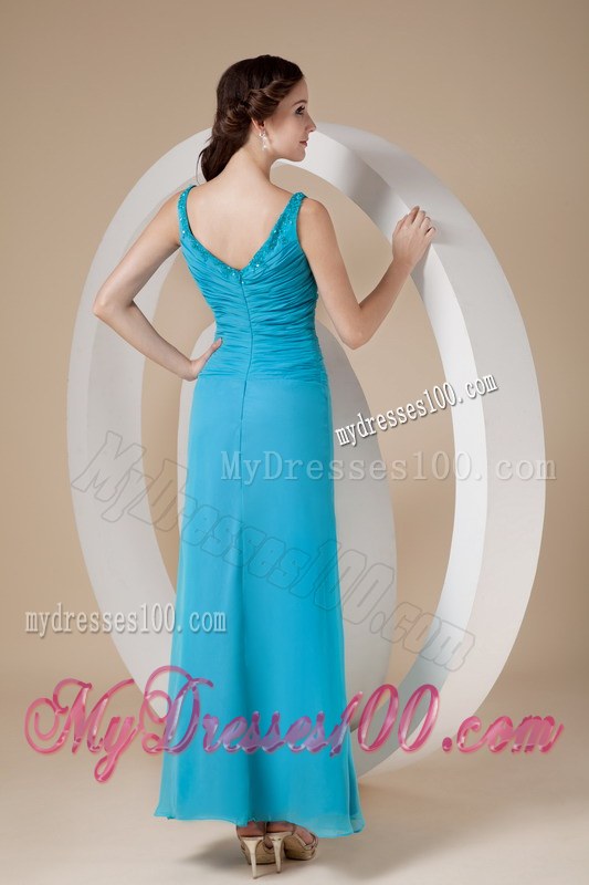 Custom Made Teal Column Scoop Straps Bridesmaid Dress in Chiffon