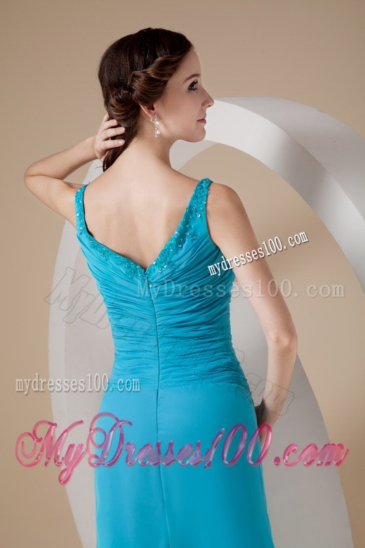 Custom Made Teal Column Scoop Straps Bridesmaid Dress in Chiffon