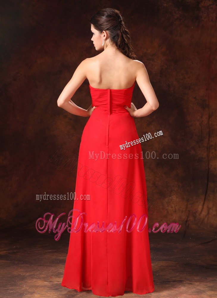 Red Empire Chiffon 2013 Strapless Bridesmaid Gowns with Beading