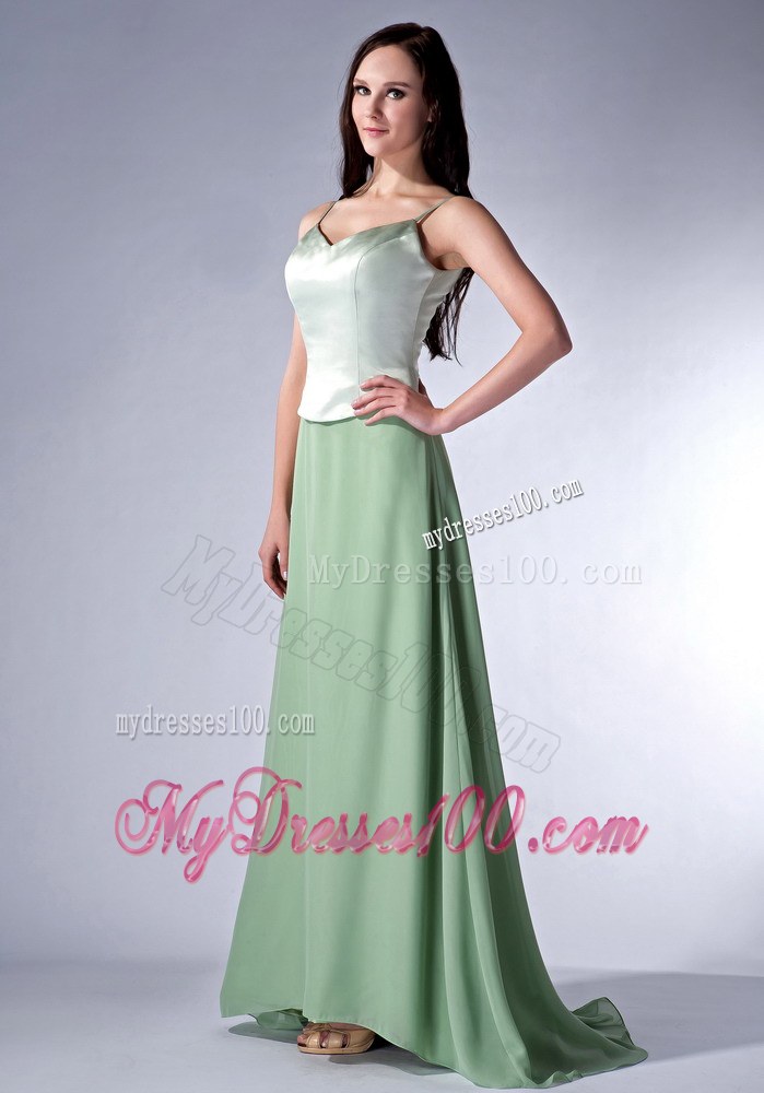 Apple Green Column Spaghetti Straps Bridesmaid Dress for Discount