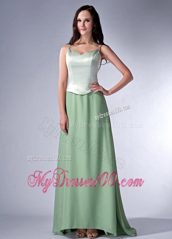 Apple Green Column Spaghetti Straps Bridesmaid Dress for Discount