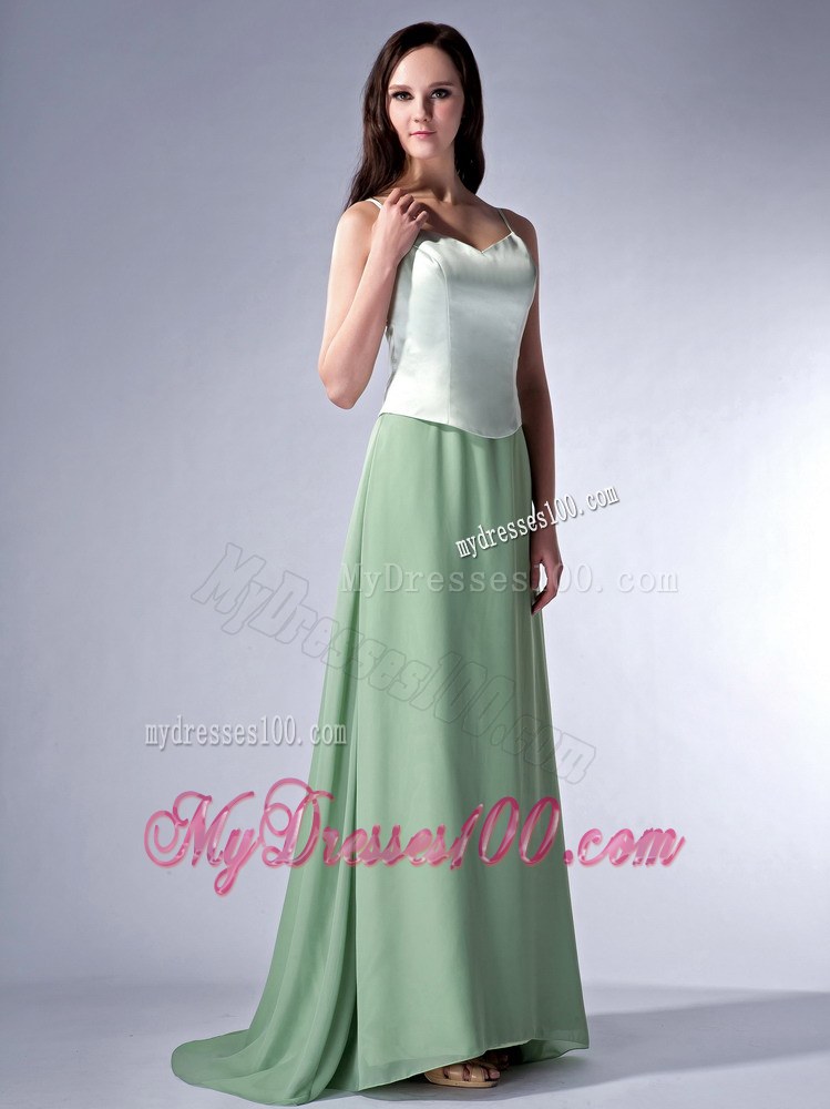 Apple Green Column Spaghetti Straps Bridesmaid Dress for Discount