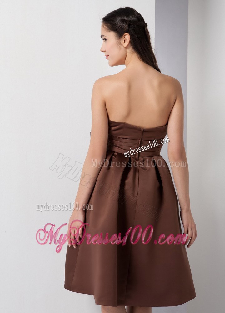Brown A-line Strapless Knee-length Bridesmaid Dress with Bow