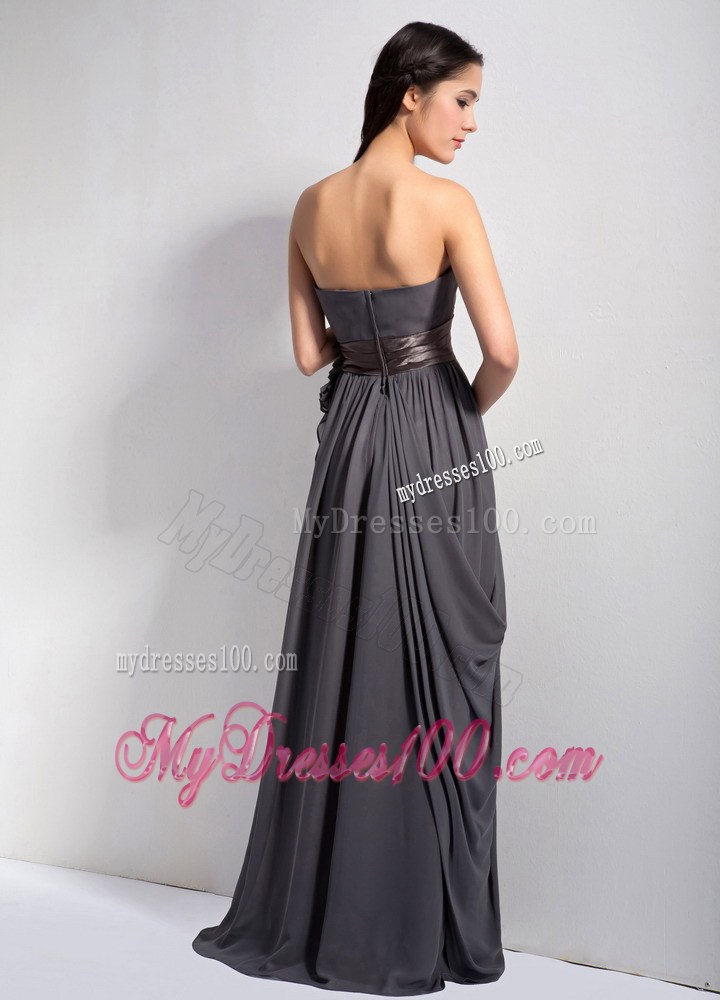 Modest Dark Grey Empire Chiffon Bridesmaid Dress With Flowers