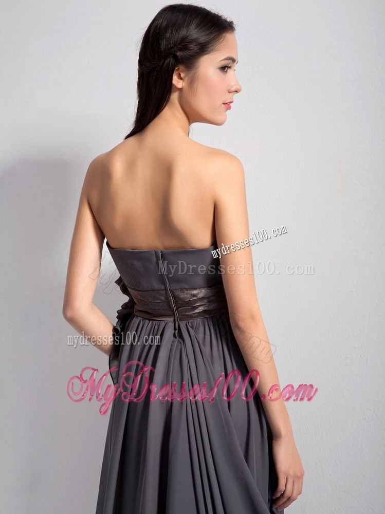 Modest Dark Grey Empire Chiffon Bridesmaid Dress With Flowers
