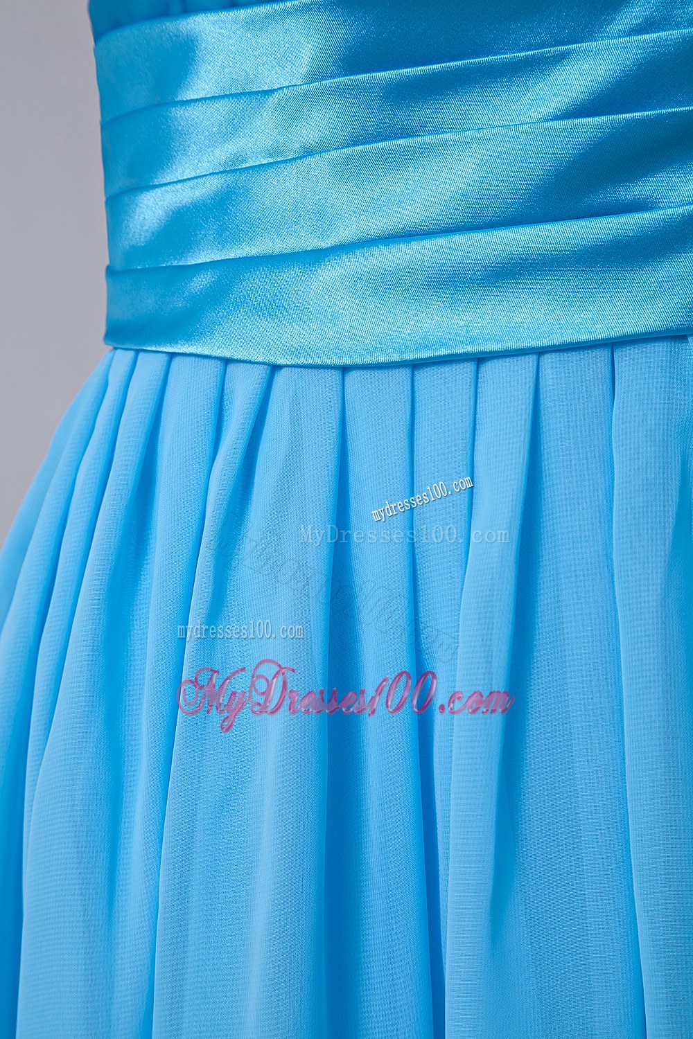 Aqua Blue Empire Straps Knee-length Ruched Bridesmaid Dress