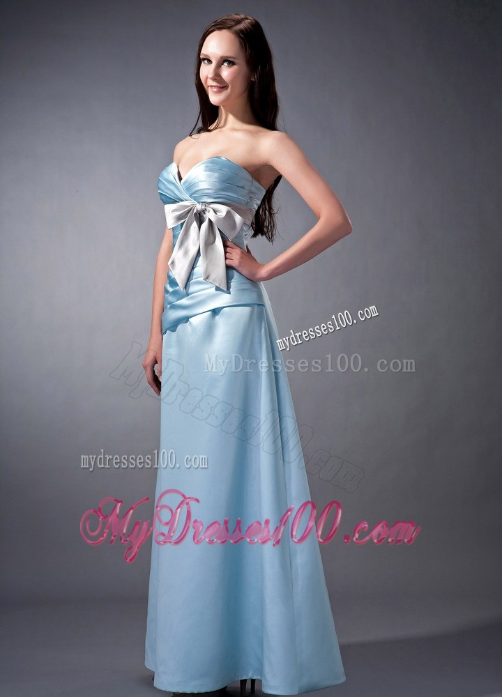 The Super Hot Baby Blue Column Sweetheart Bridesmaid Dress with Bow