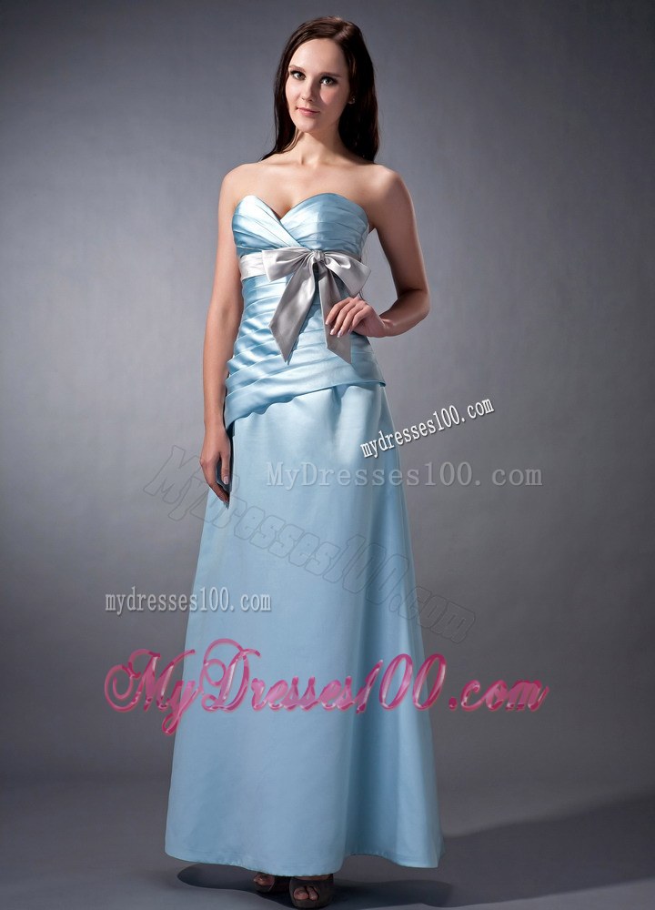 The Super Hot Baby Blue Column Sweetheart Bridesmaid Dress with Bow