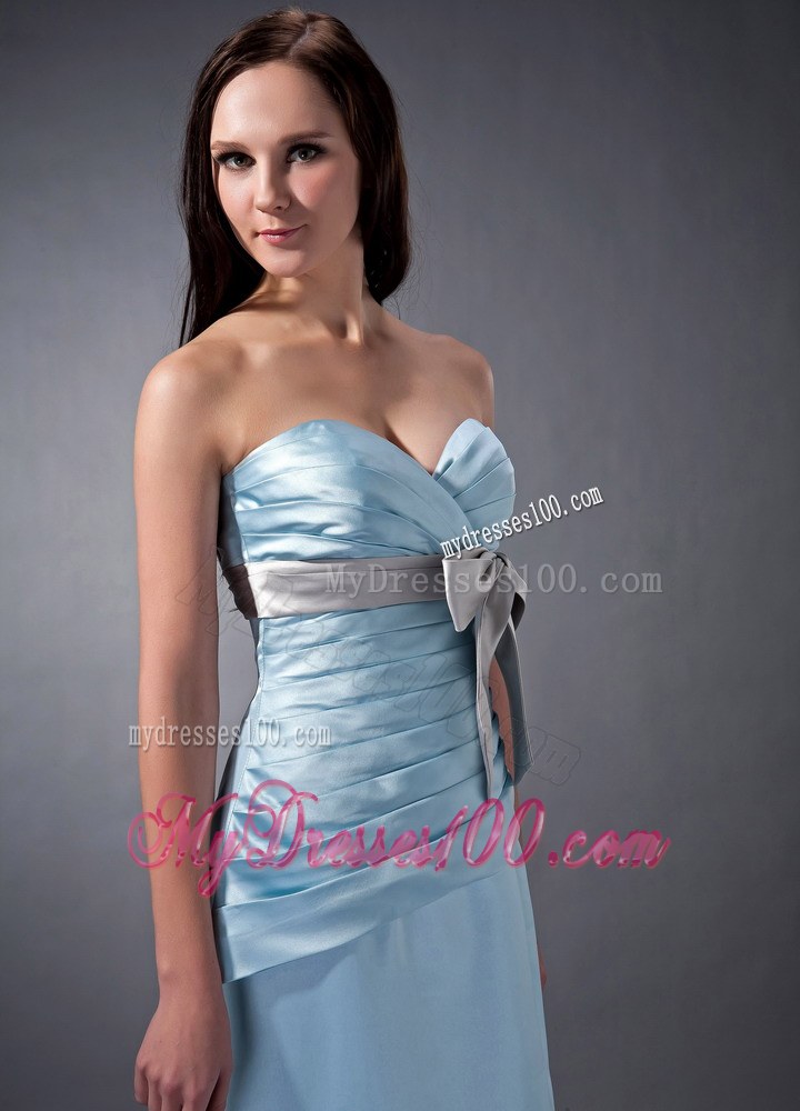 The Super Hot Baby Blue Column Sweetheart Bridesmaid Dress with Bow