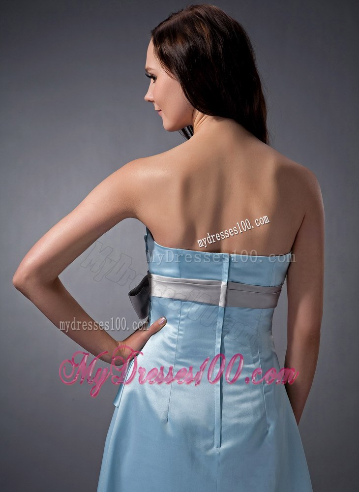 The Super Hot Baby Blue Column Sweetheart Bridesmaid Dress with Bow